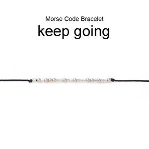 Inspirational Keep Going Handcrafted Silver Black Unisex Morse Code Bracelet